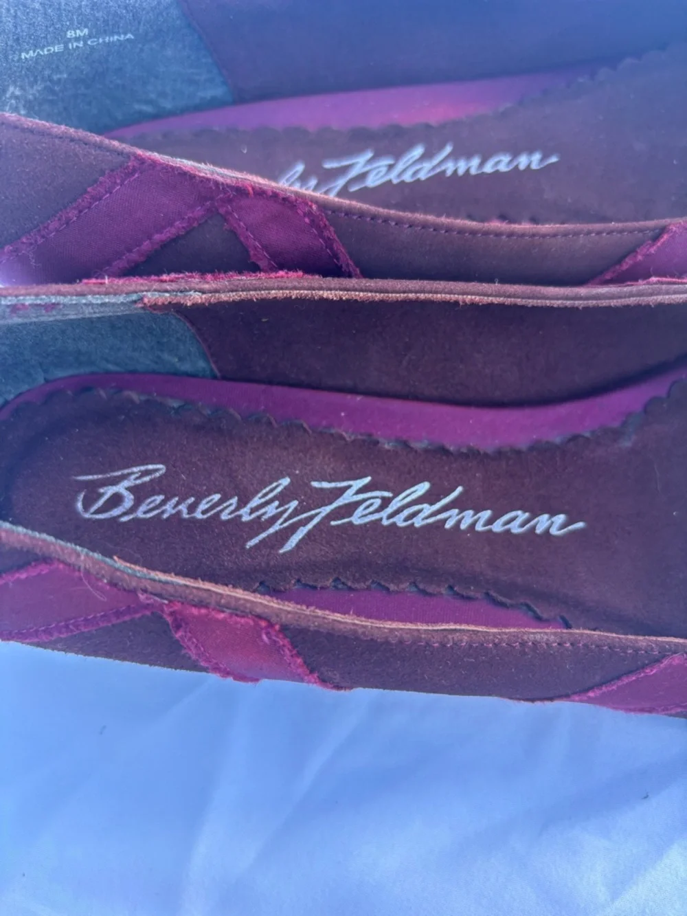 Beverly Feldman Burgundy Satin Ballet Flats
